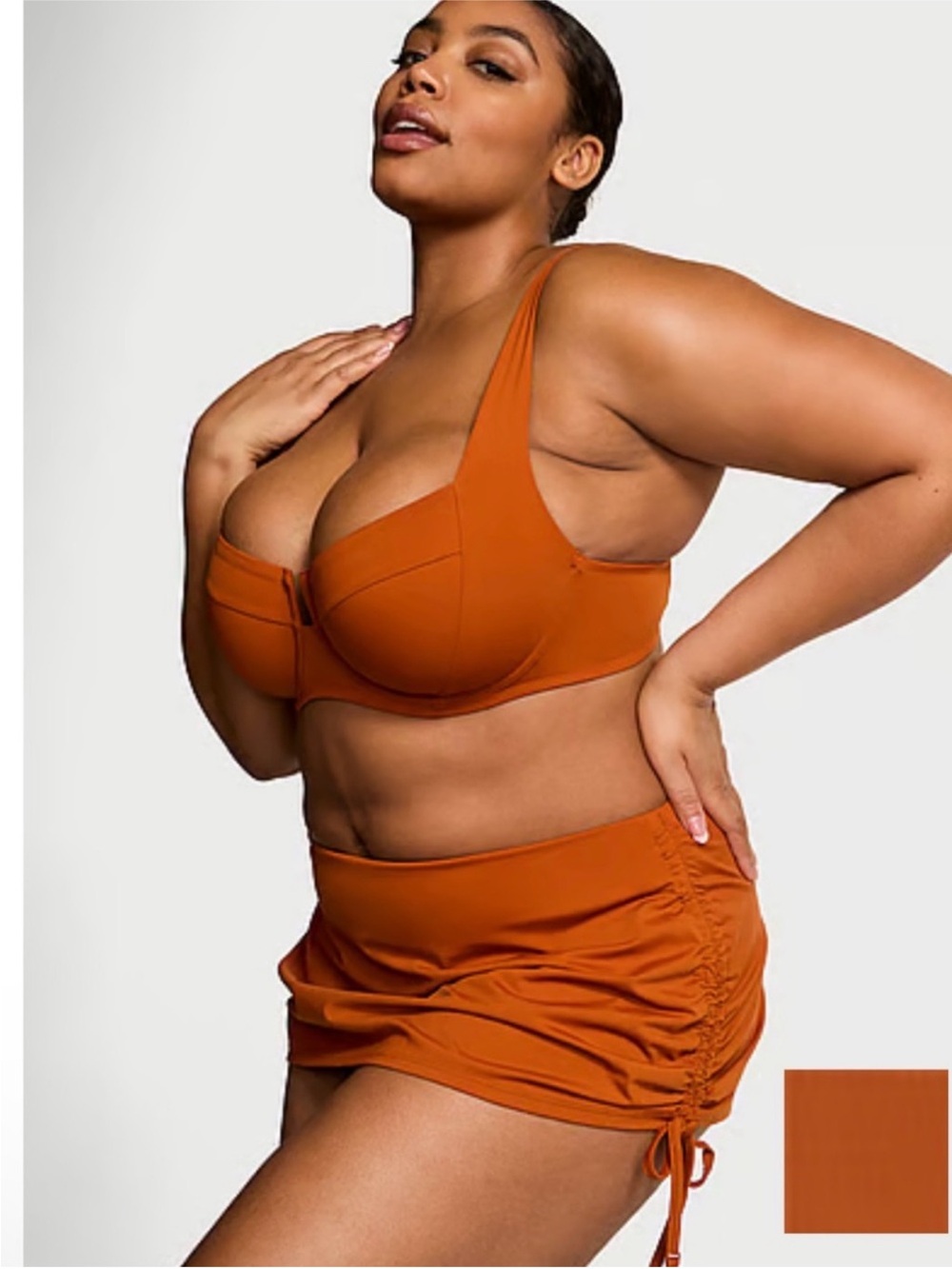 PINK Victoria's Secret Rust Orange Underwire Bikini Top & Ruched Skirt